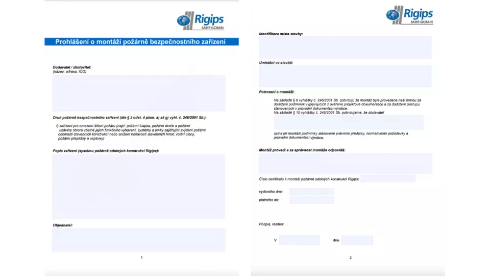 Jak vyplnit prohlášení o montáži konstrukce s požární odolností?